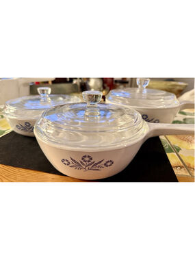 Vintage Blue Cornflower Corning Ware Saucepan Set With Lids 3